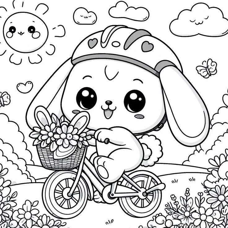 Hình ảnh con thỏ tô màu với cà rốt khổng lồ, hài hước