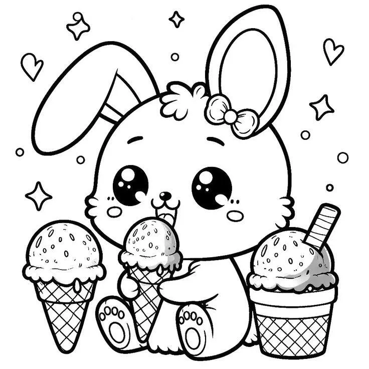 Tranh tô màu thỏ ngồi đọc sách, chủ đề học tập