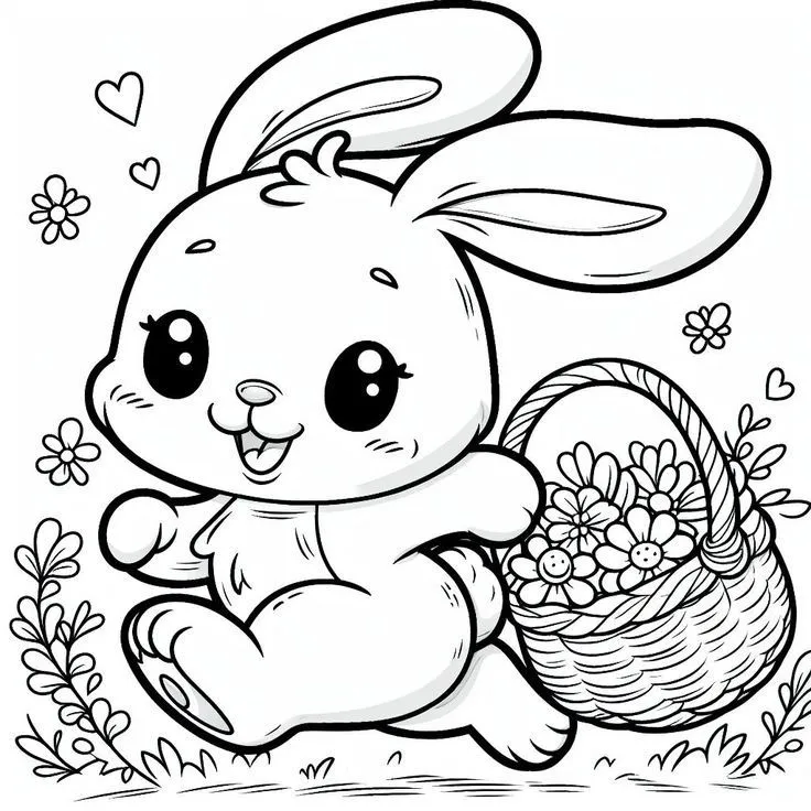 Tranh tô màu thỏ với bong bóng xà phòng, chủ đề vui chơi