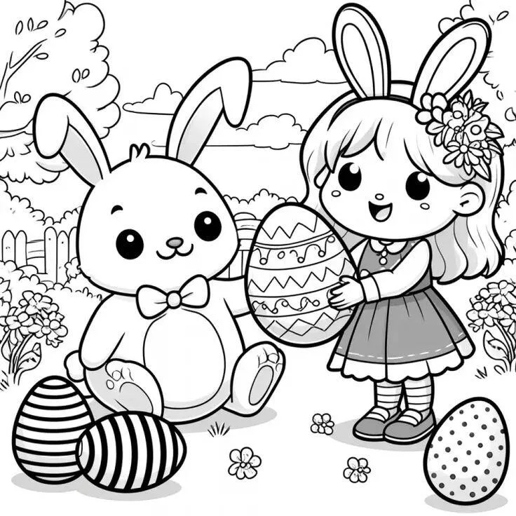 Hình ảnh con thỏ tô màu với bánh sinh nhật, chủ đề tiệc tùng