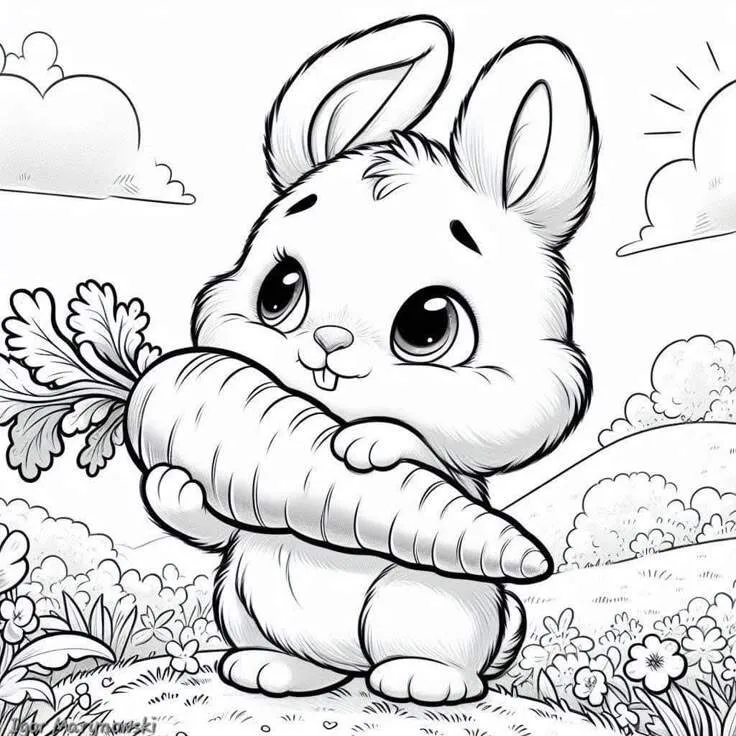 Tranh tô màu con thỏ đáng yêu với hình ảnh đơn giản, phù hợp bé mẫu giáo