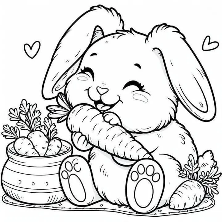 Hình ảnh con thỏ tô màu phong cách kawaii Nhật Bản