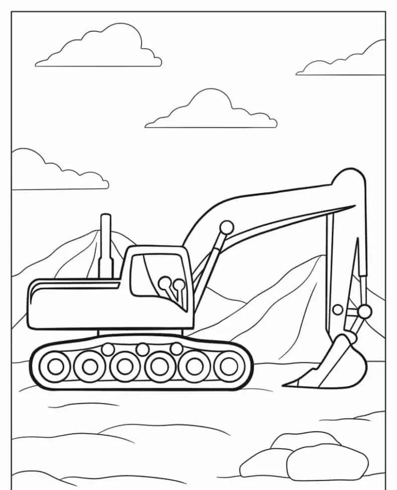 Bé yêu xe công trình với tranh tô màu máy múc
