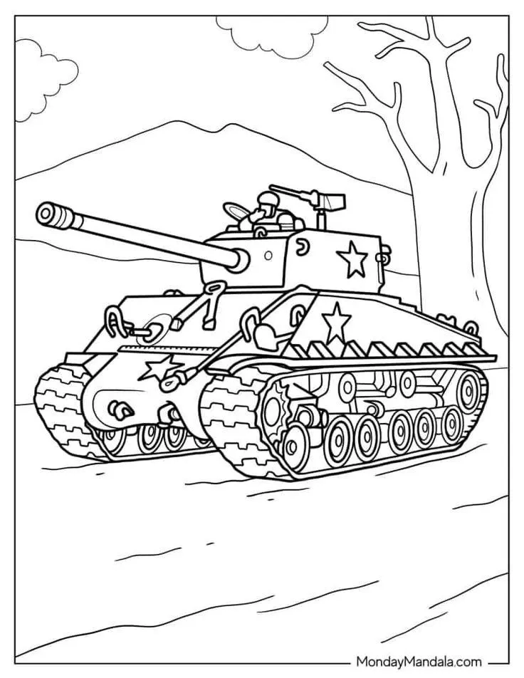 Bản vẽ xe tăng cổ điển từ thế chiến dành cho bé yêu lịch sử