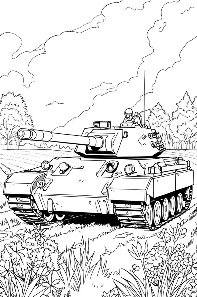 Xe tăng bọc thép kiên cố trong bộ tranh tô màu xe tăng cho bé 2026