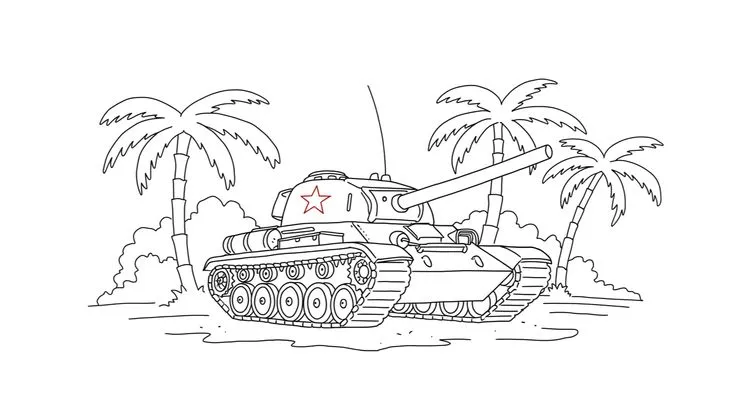 Tranh tô màu xe tăng cho bé với các chi tiết cơ khí chân thực
