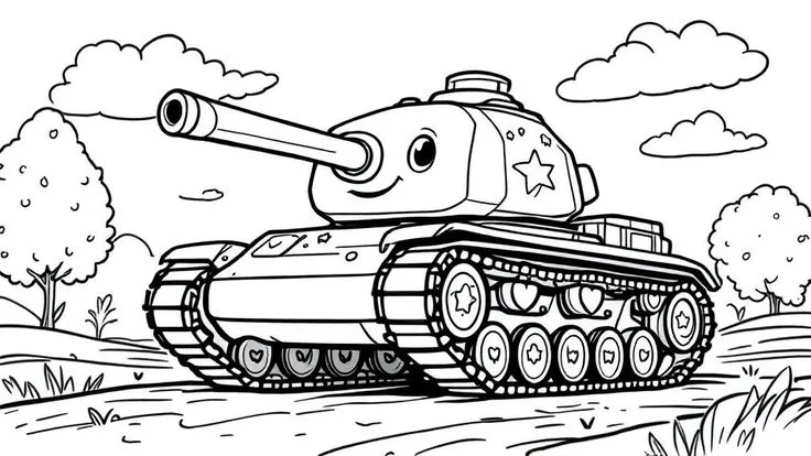 Tranh vẽ xe tăng đang tham gia diễn tập quân sự hoành tráng