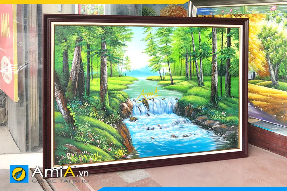 Tranh suối nước rừng cây treo chung cư Golden Land