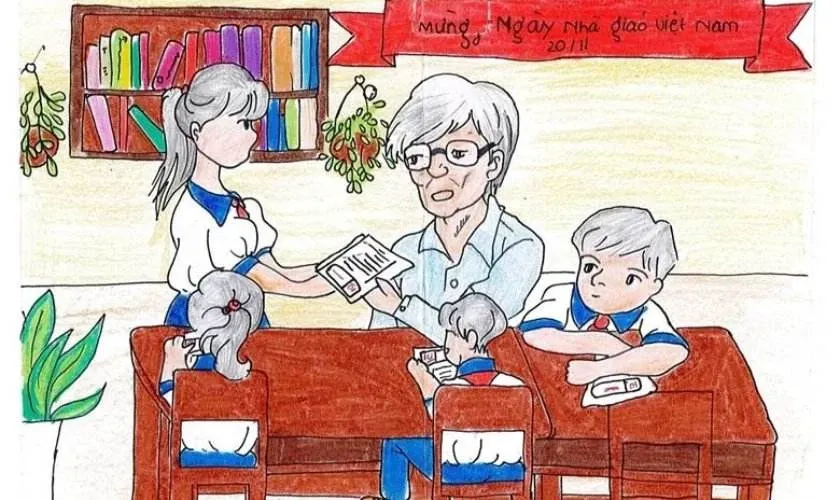 Tranh vẽ 20 11 đơn giản và đẹp mắt trên giấy A4 cho học sinh