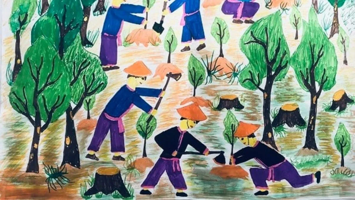 Tranh vẽ bảo vệ môi trường đẹp nhất dành cho học sinh về việc trồng cây