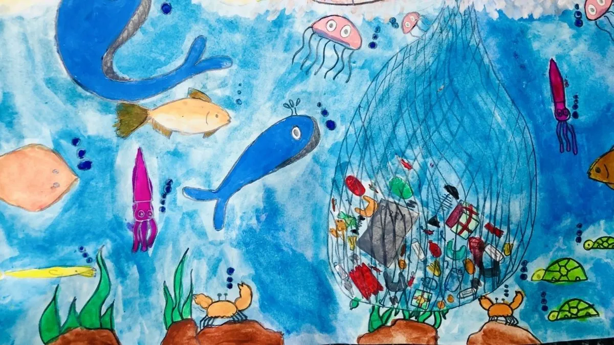 Tranh vẽ bảo vệ môi trường đẹp nhất minh họa sự sống dưới đại dương xanh