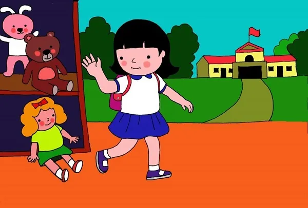 Tranh vẽ bé đến trường cho bé tập tô màu rèn luyện sự khéo léo