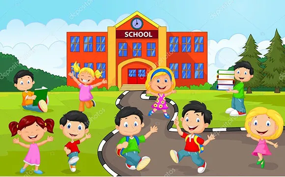 Tranh vẽ bé đến trường giúp không gian lớp học thêm sinh động