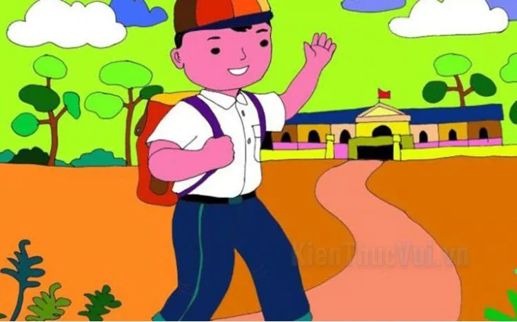Tranh vẽ bé đến trường với những nét vẽ đơn giản cho trẻ tập theo