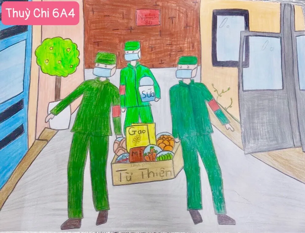 Tranh vẽ biển đảo với hình ảnh lá cờ Tổ quốc tung bay