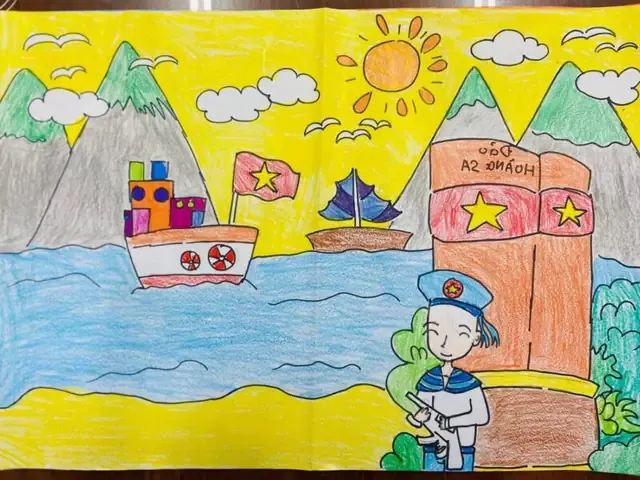 Tranh vẽ các chiến sĩ bảo vệ biển đảo Việt Nam với lòng quyết tâm cao độ