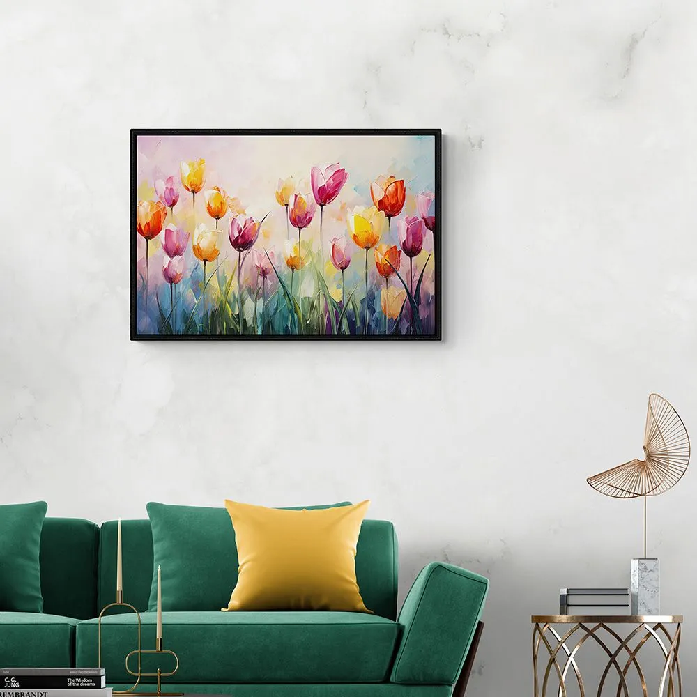 Tranh vẽ cánh đồng hoa tulip bằng màu nước đầy cảm xúc