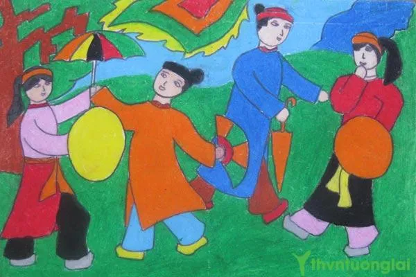 Tranh vẽ chủ đề Hội Lim ngày Tết