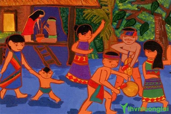 Tranh vẽ chủ đề lễ hôi ngày Tết: Lễ Hội cồng chiêng