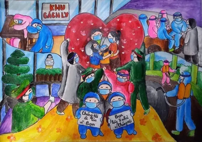 Tranh vẽ cổ động tinh thần chiến thắng dịch bệnh của toàn dân Việt Nam