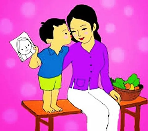 Tranh vẽ con yêu thương mẹ