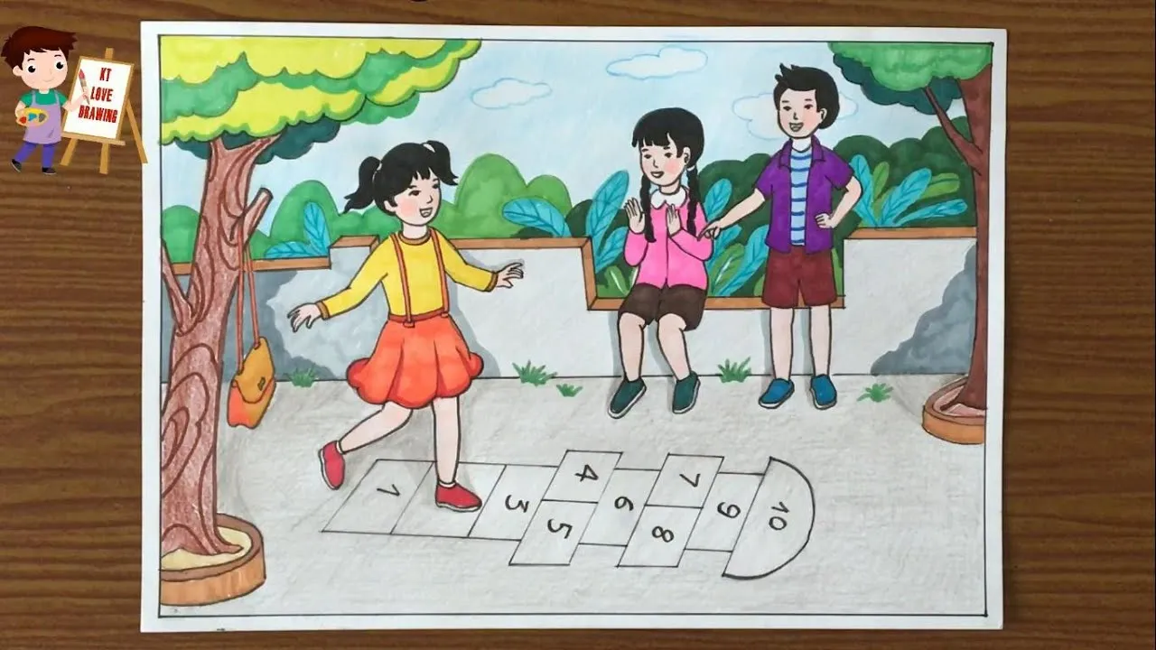 Tranh vẽ cuộc sống thường ngày với hoạt động vui chơi trò chơi dân gian