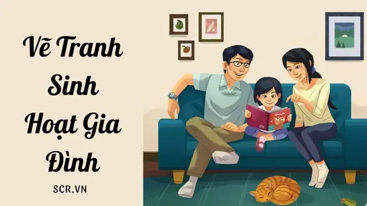 Tranh vẽ đề tài gia đình sum vầy đón giao thừa rực rỡ