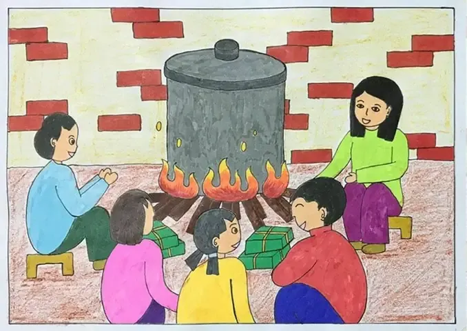 Tranh vẽ đơn giản nhưng chứa đựng nhiều tình cảm của các bé thiếu nhi