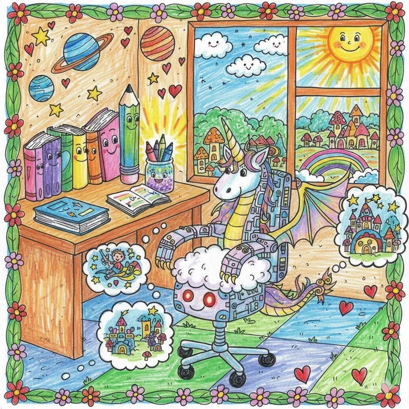 Tranh vẽ góc học tập dễ thương