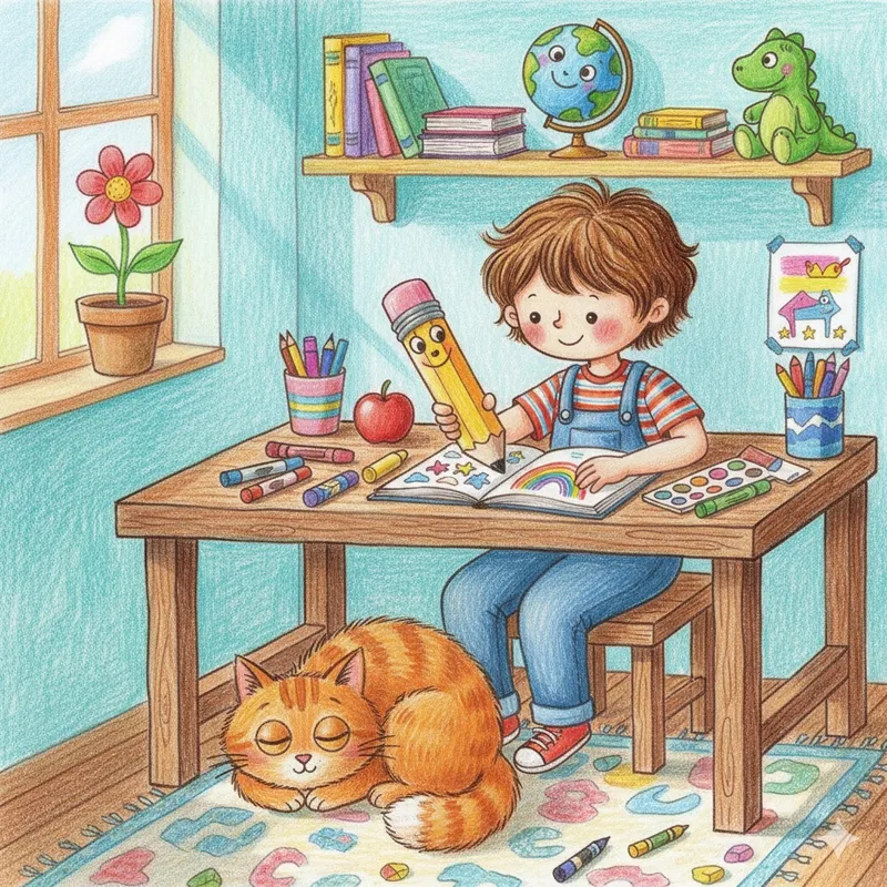 Tranh vẽ góc học tập đơn giản