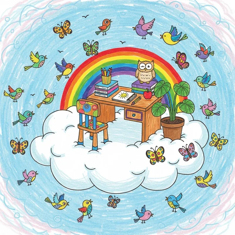 Tranh vẽ góc học tập màu sắc