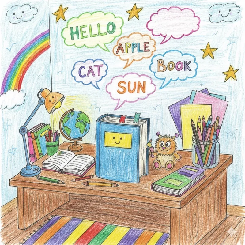 Tranh vẽ góc học tập nhẹ nhàng
