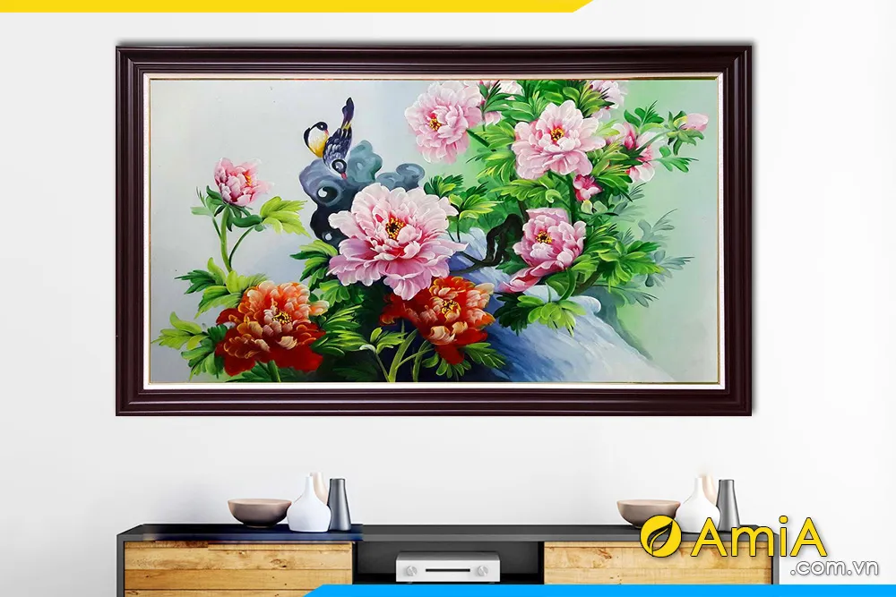 Tranh vẽ hoa mẫu đơn và đôi chim mang lại sự phú quý cho gia đình