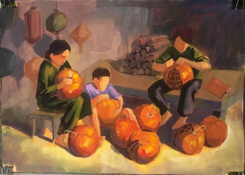 Tranh vẽ làng nghề truyền thống xưa trong đời sống sinh hoạt