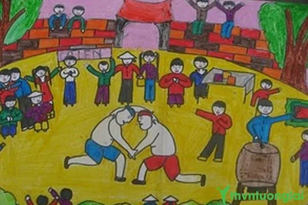 Tranh vẽ lễ hội đấu vật