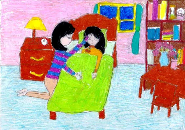 Tranh vẽ mẹ chăm con ốm