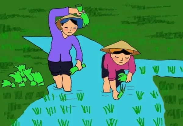 Tranh vẽ mẹ tảo tần cấy lúa