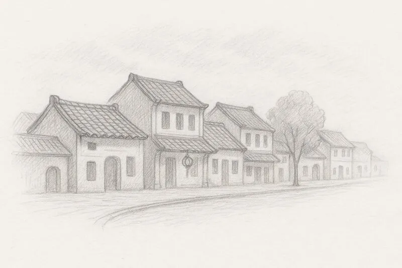 Tranh vẽ ngã tư đường phố đẹp ấn tượng với hiệu ứng ánh sáng vàng ấm áp của buổi chiều tà