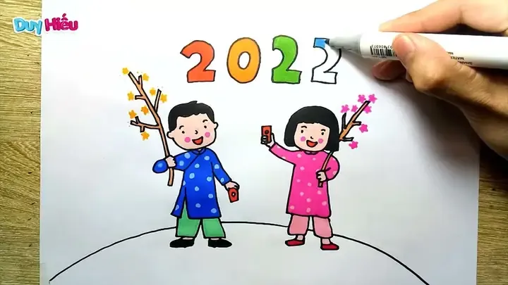 Tranh vẽ ngày tết đơn giản với chủ đề Ông Công Ông Táo cưỡi cá chép