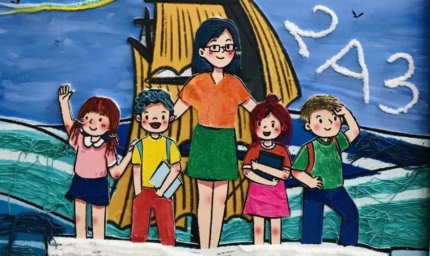 Tranh vẽ người lái đò chở che các thế hệ học trò