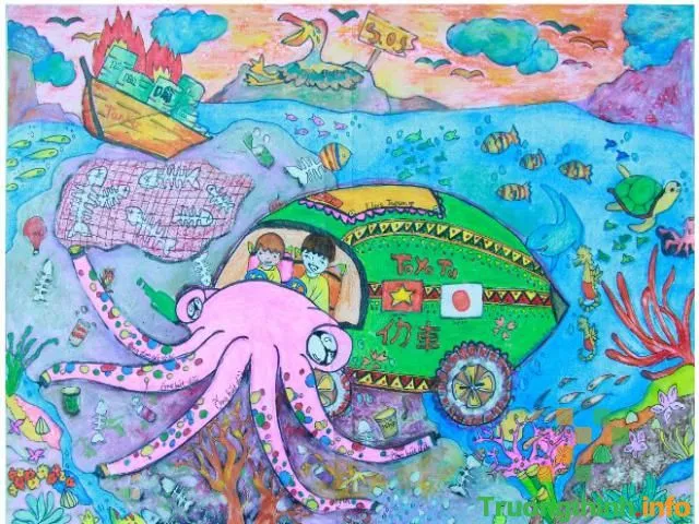 Tranh vẽ ô tô mơ ước đơn giản đẹp đầy sắc màu tuổi thơ