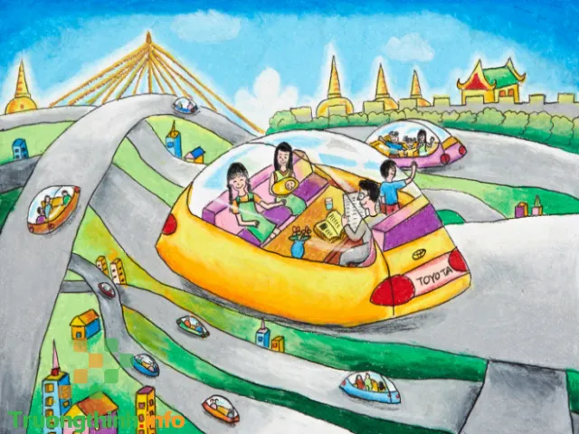 Tranh vẽ ô tô mơ ước đơn giản đẹp phong cách khoa học viễn tưởng