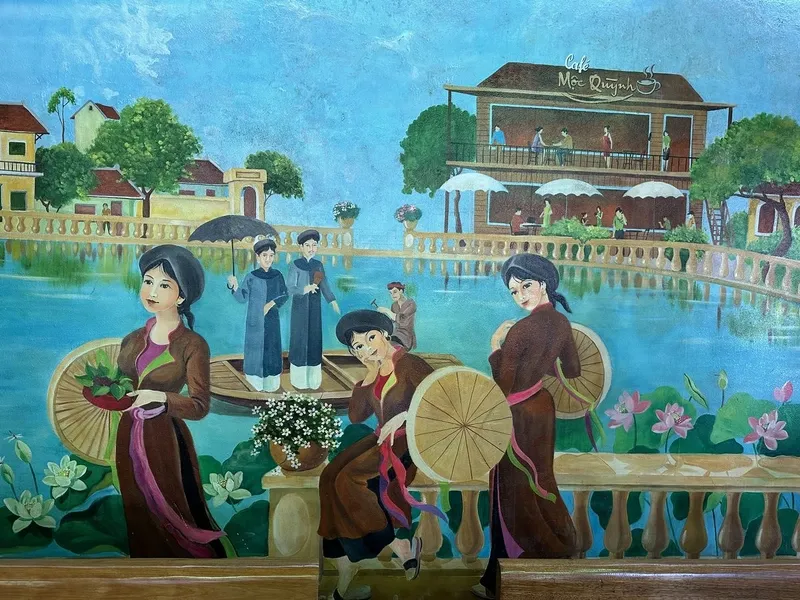 Tranh vẽ phong cảnh làng nghề truyền thống yên ả