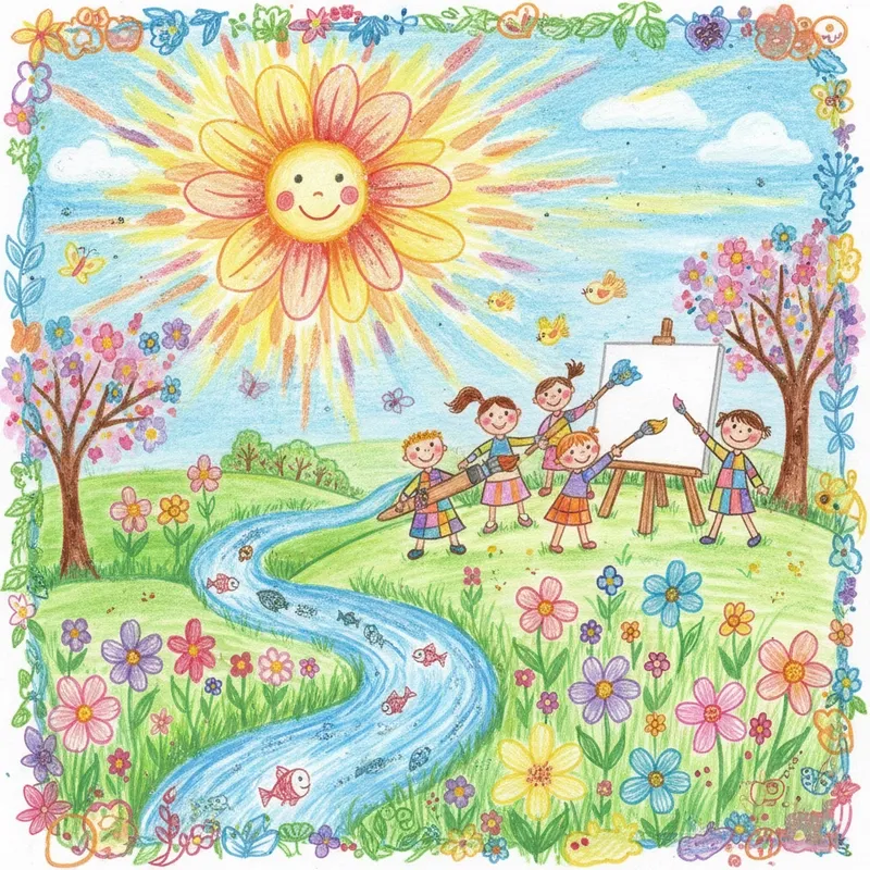 Tranh vẽ phong cảnh mùa xuân nhẹ nhàng với những đường nét thanh thoát