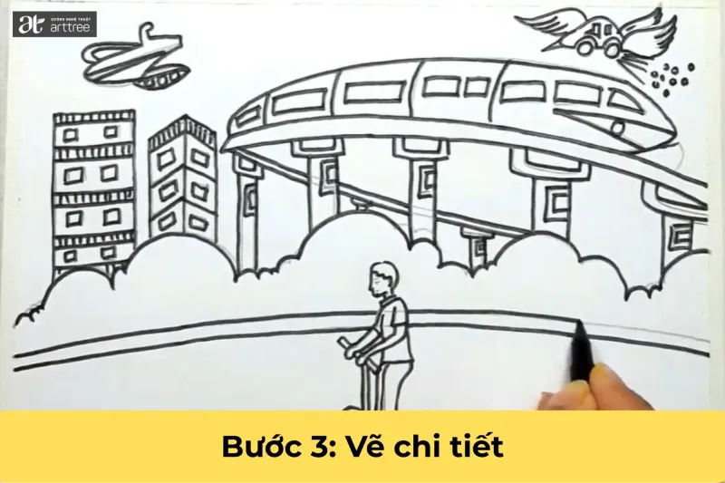 Bước 3: Vẽ thêm các chi tiết và dùng bút dạ để vẽ đè lên