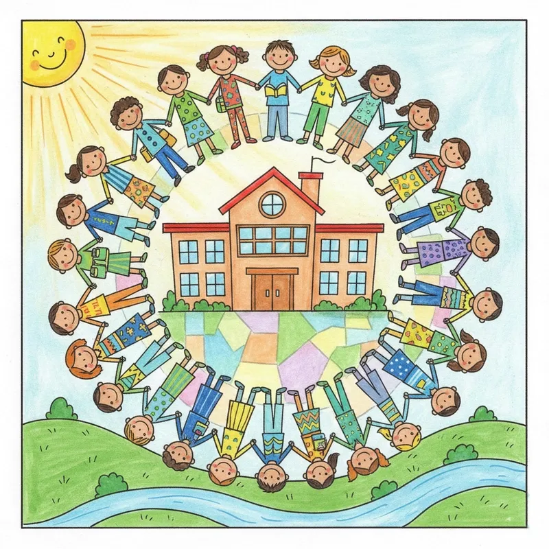 Tranh vẽ thầy cô và mái trường đơn giản dành cho các bé mới bắt đầu