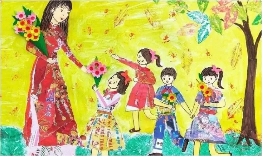 Tranh vẽ tri ân thầy cô đơn giản nhưng đầy ắp tình yêu thương