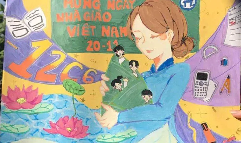 Tranh vẽ tri ân thầy cô trên báo tường đầy màu sắc