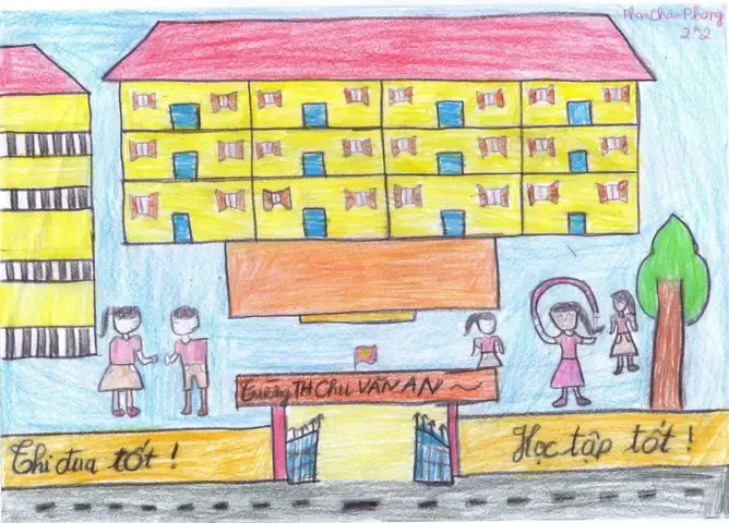 Tranh vẽ trường học hạnh phúc nhất trong mơ