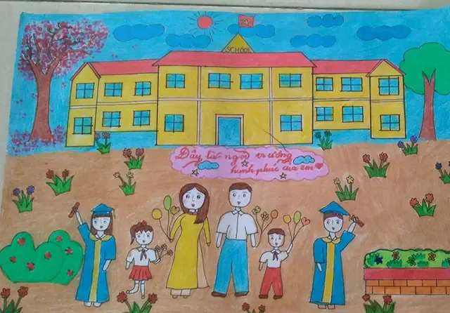 Tranh vẽ trường học tương lai hiện đại và thông minh